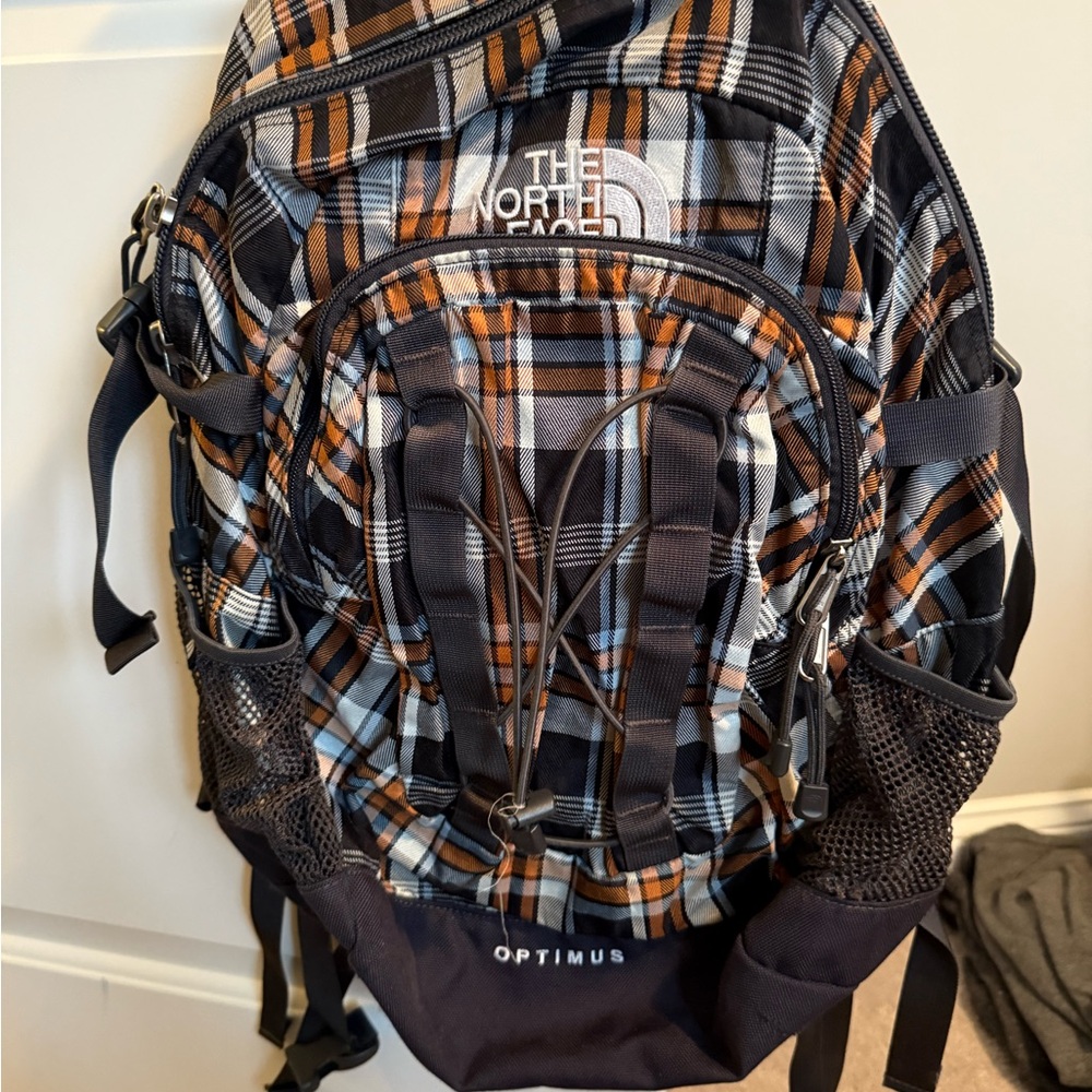 SOLD The North Face Men's Backpack - Black and Orange Plaid